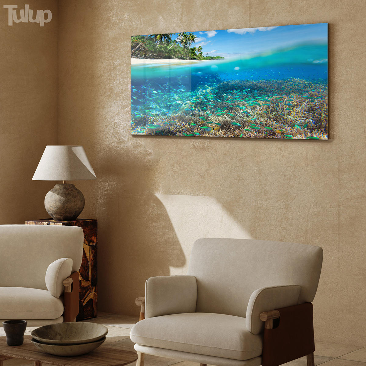 GLASBILD 120x60 cm Meereskorallenriff - Türkis, Glas (120/60cm) - TULUP