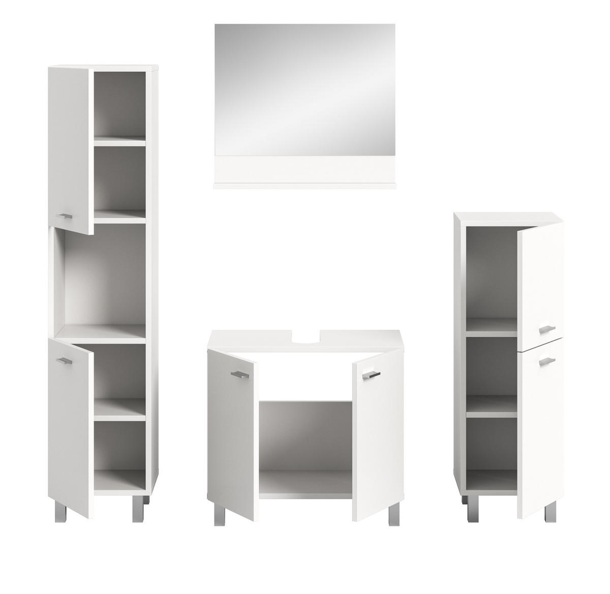 BADMÖBEL-SET weiß 4-teilig 140 cm, Kombination hängend oder stehend - Weiß, Glas/Holzwerkstoff (137/186/33cm) - Inn.Furn