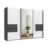 SCHWEBETÜRENSCHRANK B312/H216/T65 cm, Korpus+Passepartout+Schubladen Grafit, Türen Weiß / Spiegel, inkl. Vollausstattung / 22063 - Schwarz/Graphitfarben, Holzwerkstoff/Metall (312/216/65cm) - luma-home