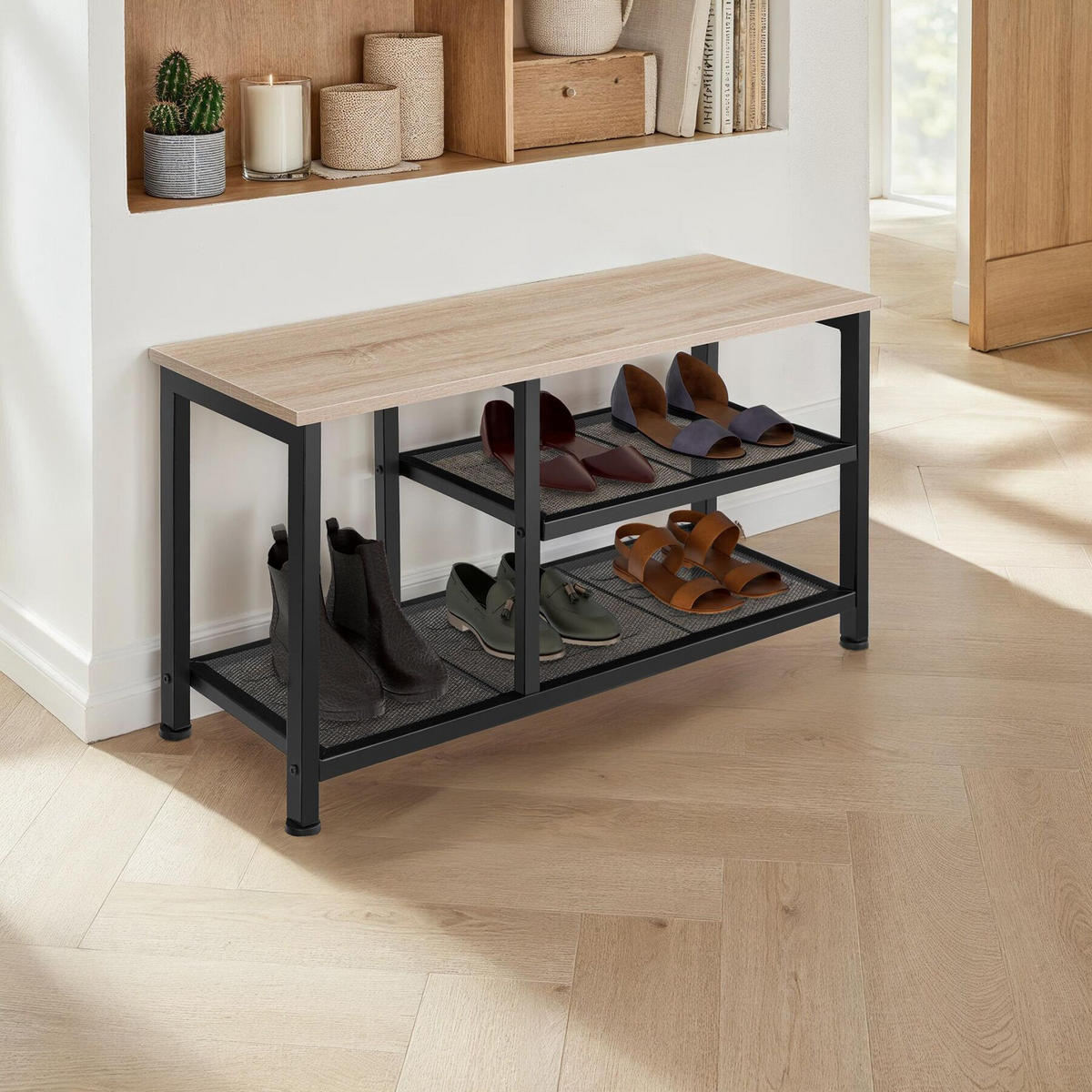 SCHUHREGAL Taunton,80 x 30 x 45,5 cm,Industrial Holz hell, Eiche Sonoma - Naturfarben, Holz (30/45.5/80cm) - tectake