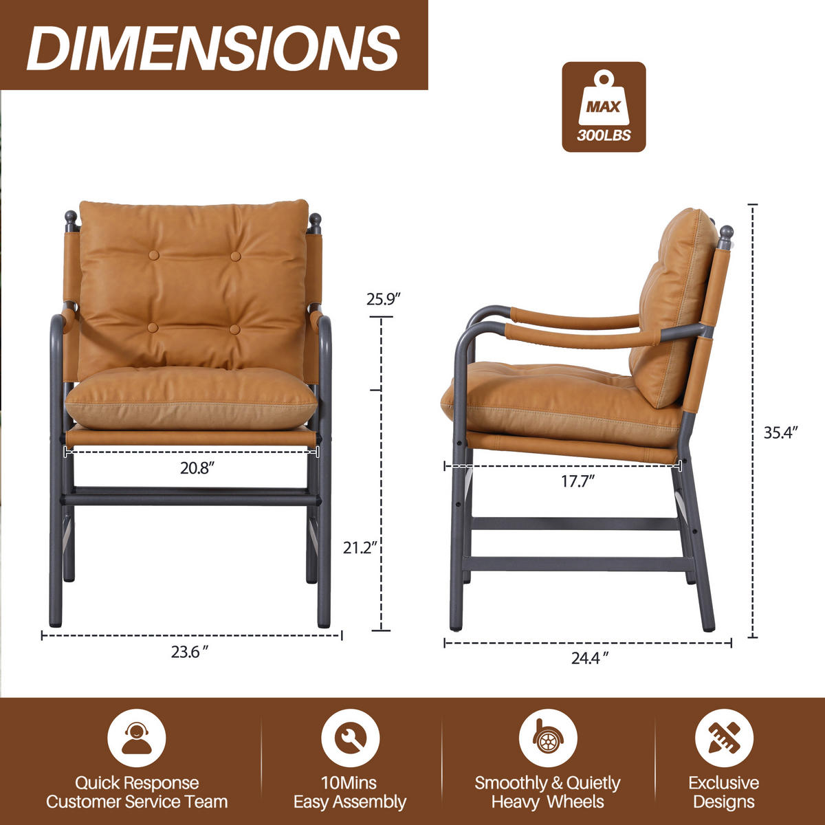 SESSEL PU-Leder mit schwarzem Metallrahmen, DE-42431, Braun - Braun, Metall (62/90/60cm) - ComfortXL