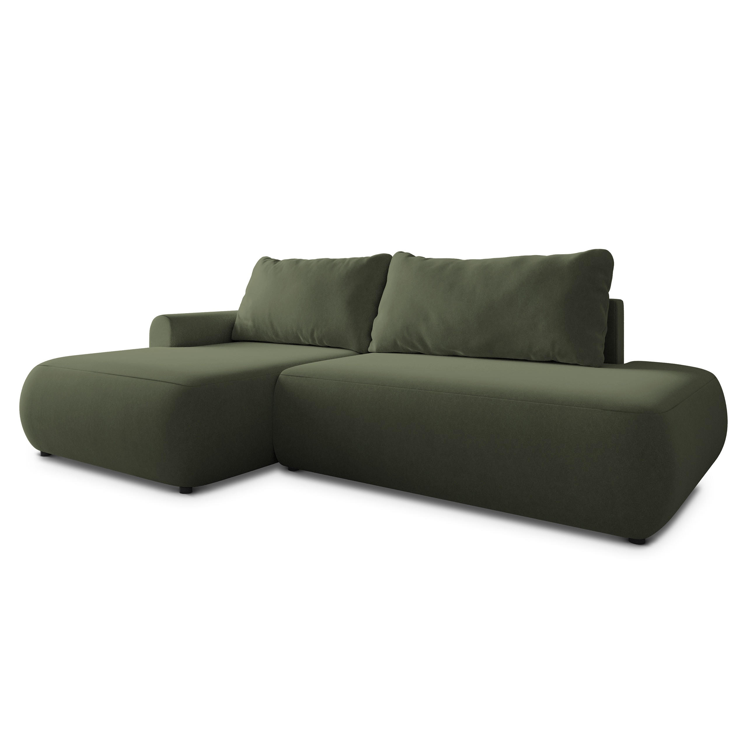 ECKSOFA NUVIRA CL L-S Olivgrün Samtstoff mit Schlaffunktion - Olivgrün, Holzwerkstoff/Textil (279/158cm) - MASSENO