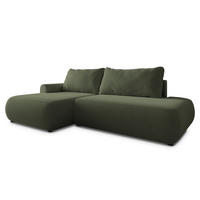 ECKSOFA NUVIRA CL L-S Olivgrün Samtstoff mit Schlaffunktion - Olivgrün, Holzwerkstoff/Textil (279/158cm) - MASSENO