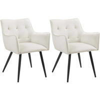 ESSZIMMERSTUHL 2er Set, mit Samtbezug, Cremeweiß - Creme/Schwarz, Textil/Metall (54/80/48cm) - Woltu