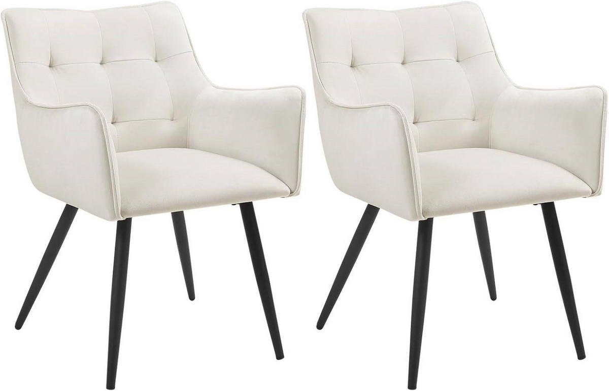 ESSZIMMERSTUHL 2er Set, mit Samtbezug, Cremeweiß - Creme/Schwarz, Textil/Metall (54/80/48cm) - Woltu