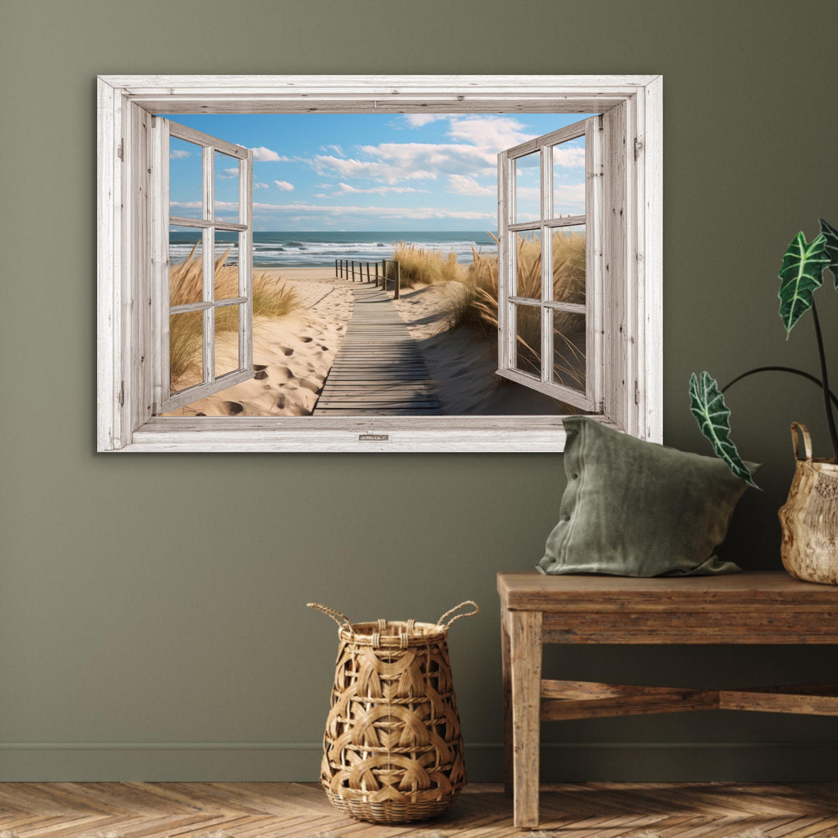 METALLBILD Fenster - Meer - Küste - Natur - Ausblick - Strand - Wattenmeer 90x60 cm - Beige, Metall (90/60cm) - MuchoWow