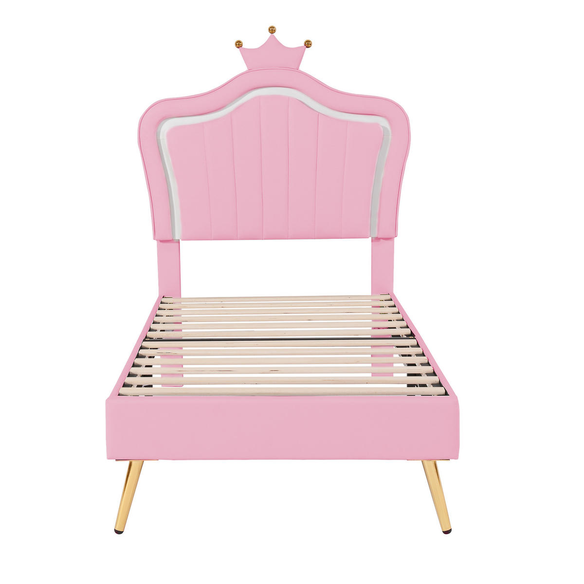 KINDERBETT 90/200 cm Rosa Polsterbett mit LED-Beleuchtung und Kronen-Design - Pink, Textil (90/200cm) - OKWISH