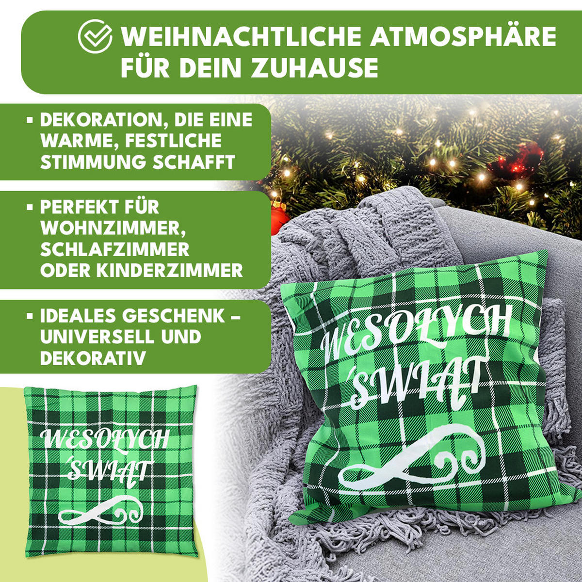 KISSENBEZUG Weihnachts Dekokissenbezug 44x44cm - Grün, Textil (45/45cm) - KRUMAD