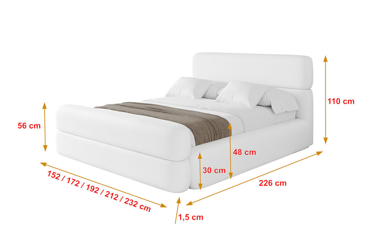 POLSTERBETT mit Bettkasten, Fußteil und Lattenrost, Boxbett mit Matratze H3/H4 - ENORA-Z 180x200 Weiß Kunstleder - Weiß Hochglanz, Holzwerkstoff/Textil (180/200cm) - ALTDECOR