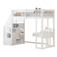 HOCHBETT 90/200 cm aus Kiefer, Sperrholz und MDF mit Stauraumtreppe und Multifunktionstisch Weiß - Weiß, Holz (90/200cm) - Modenvie