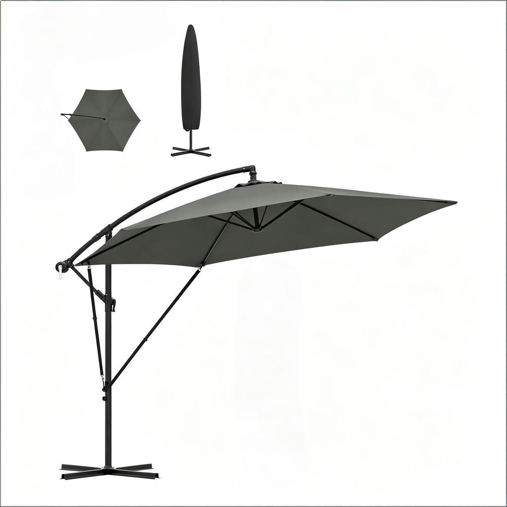SONNENSCHIRM Metall Polyester 310x310cm Dunkelgrau - Dunkelgrau, Textil (100/310cm) - Raelunyi
