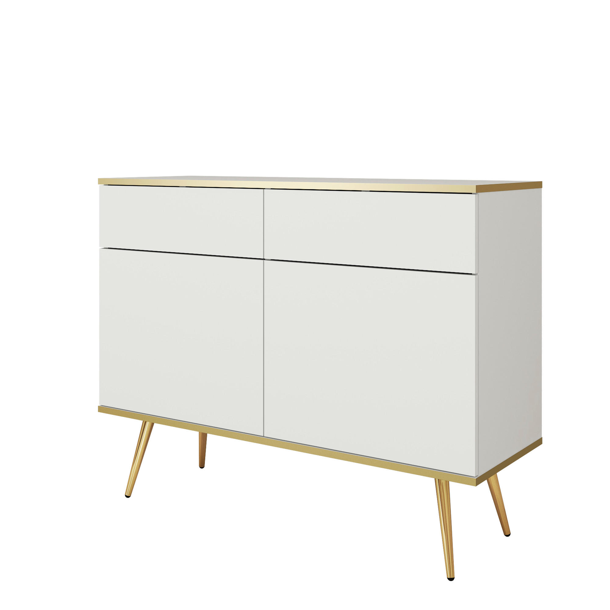 SIDEBOARD BANFF KOM2-2D2S Goldene Metallbeine, Weiß - Weiß, Holzwerkstoff/Kunststoff (107/85/39cm) - Komodee