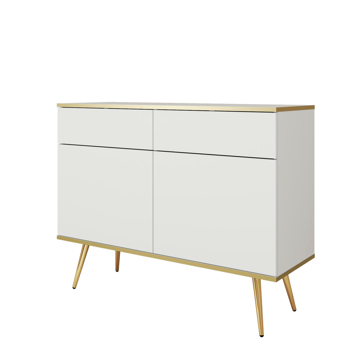 SIDEBOARD BANFF KOM2-2D2S Goldene Metallbeine, Weiß - Weiß, Holzwerkstoff/Kunststoff (107/85/39cm) - Komodee