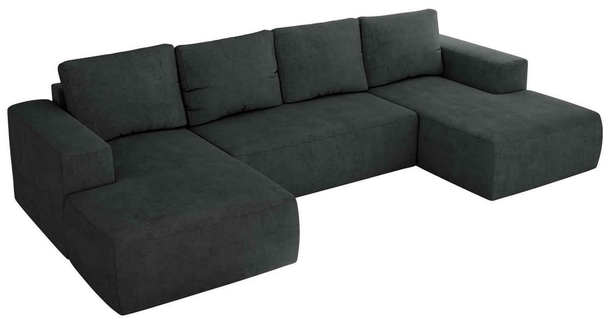 WOHNLANDSCHAFT TRENTINO U Dunkelgrau Struktur - Dunkelgrau, Textil (334/91/163cm) - MKS