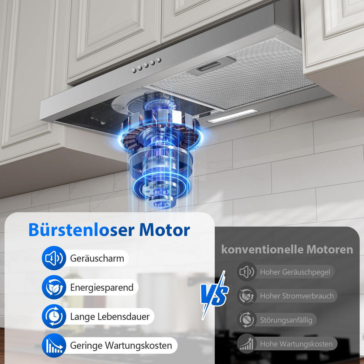 DUNSTABZUGSHAUBE Edelstahl mit LED-Beleuchtung, Umluftfunktion, Abluftfunktion - Silberfarben, Metall (14.02/49.02/64cm) - Korfee