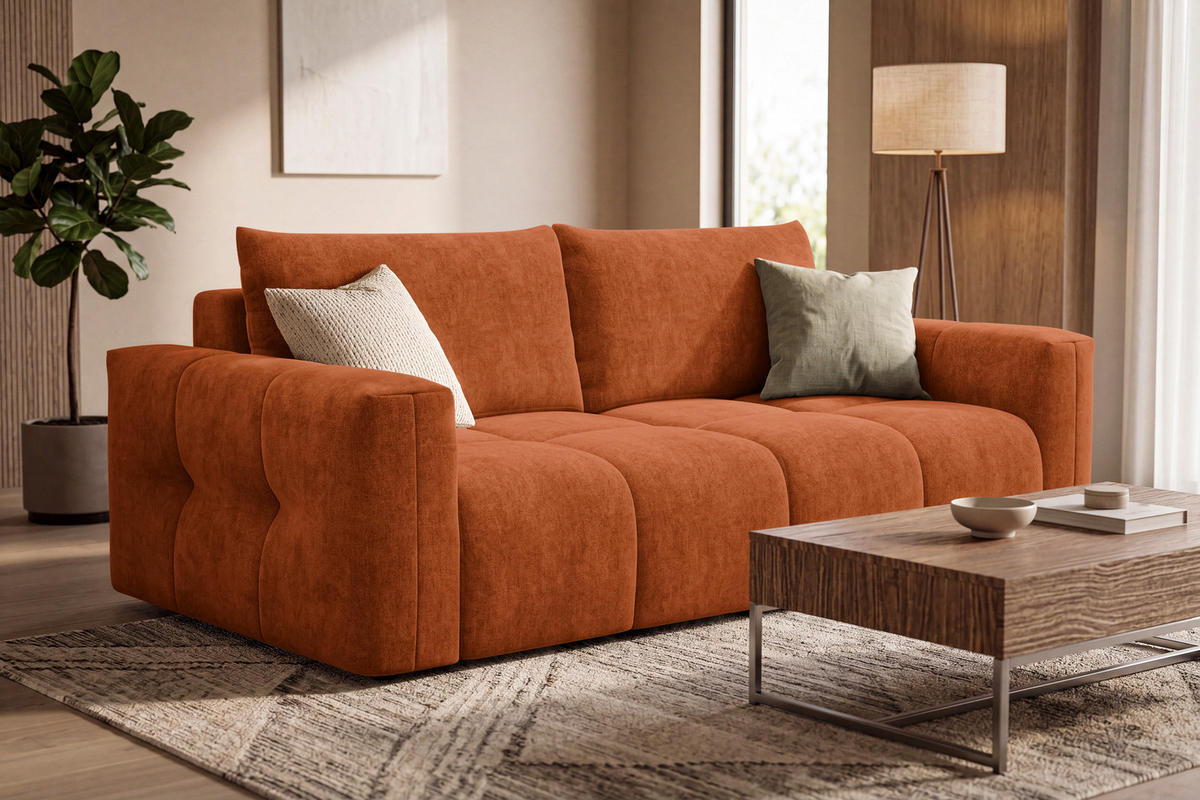 SOFA VERONA 3-Sitzer, Orange - Schwarz/Orange, Holz/Textil (224/83/110cm) - Courtois Laville