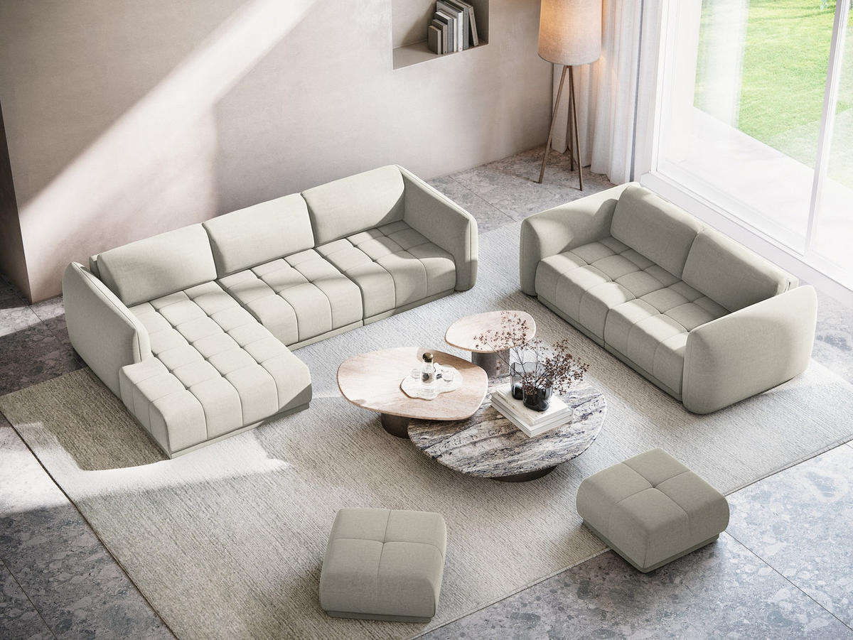 ECKSOFA Links Samt Stoff Creme - Perlmutt/Creme, Kunststoff/Textil (170/290cm) - Makamii
