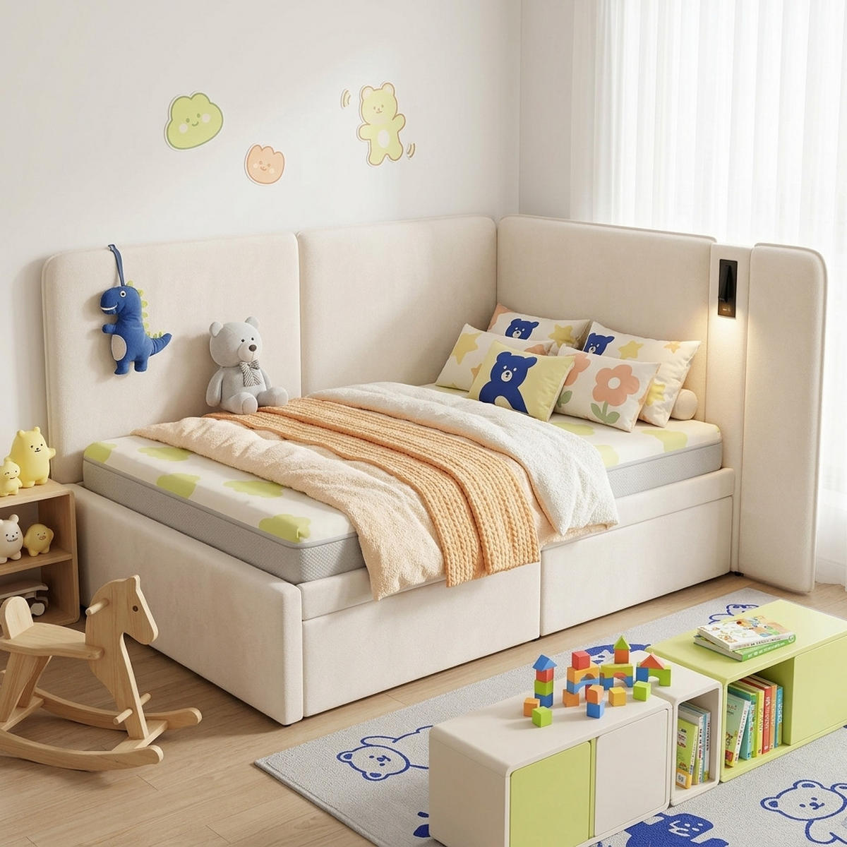POLSTERBETT 90/200 cm in Beige Samt mit 2 Schubladen, USB, Type-C und Leselampe - Beige, Holzwerkstoff/Textil (90/200cm) - STILVORA