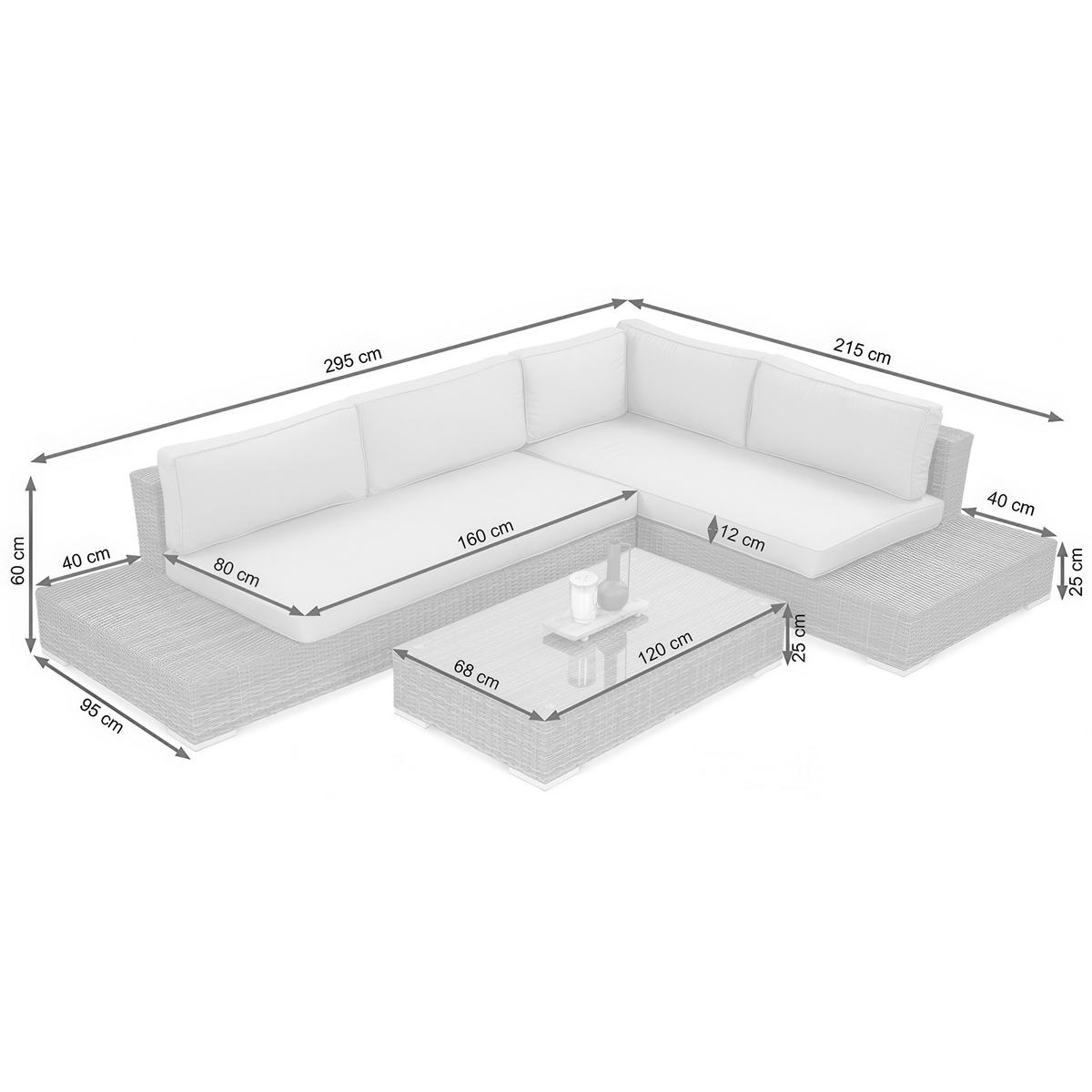 ZAHRADNÍ SADA Firenze z technoratanu, rohová pohovka a konferenční stolek, pro 4 osoby, tmavě šedá - tmavě šedá/béžová, přírodní materiály - Beautysofa