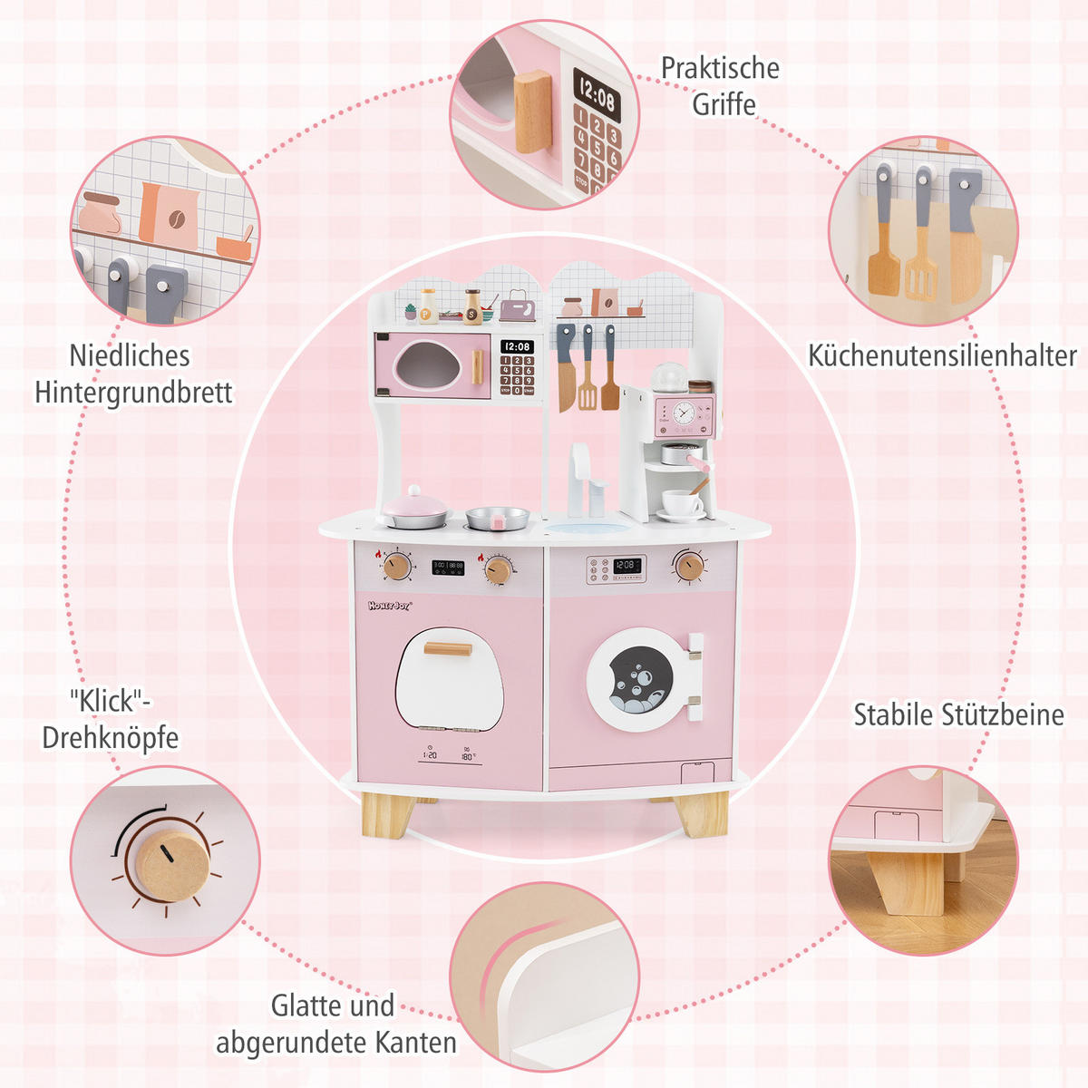 SPIELKÜCHENSET Rosa - Pink, Holzwerkstoff (30/88/70cm) - COSTWAY