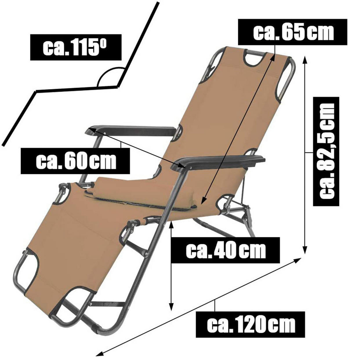 CAMPINGSTUHL, 153/70 cm, Beige - Beige, Kunststoff (60/82/153cm) - Amanka