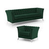 SITZGARNITUR 3+1 Chesterfield Whitby Flasche Grün Samt mit silbernen Füßen - Dunkelgrün/Silberfarben, Holz/Textil (237/78/82cm) - S-Style Möbel