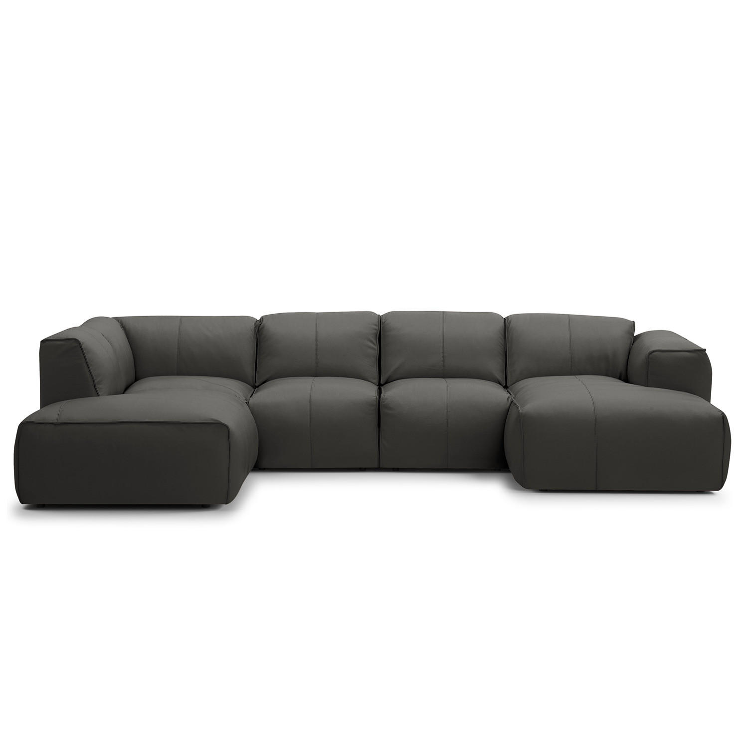 WOHNLANDSCHAFT mit Longchair - Schwarz/Grau, Leder (325/71/235cm) - home24