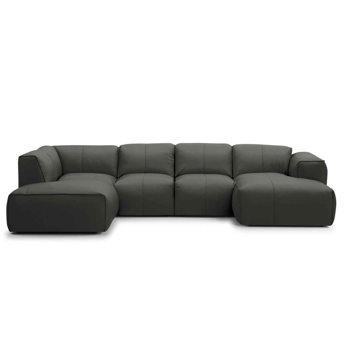 WOHNLANDSCHAFT mit Longchair - Schwarz/Grau, Leder (325/71/235cm) - home24