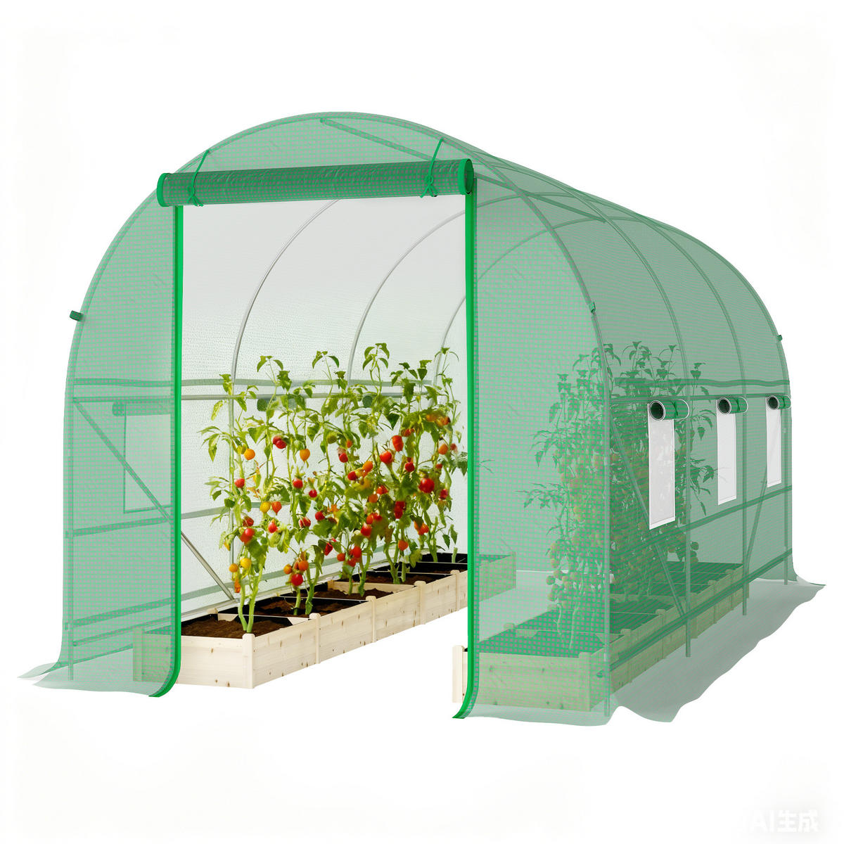 GEWÄCHSHAUS DE-12058 8 m² mit Tür und 6 Fenstern Grün - Grün, Kunststoff (200/200/400cm) - ComfortXL