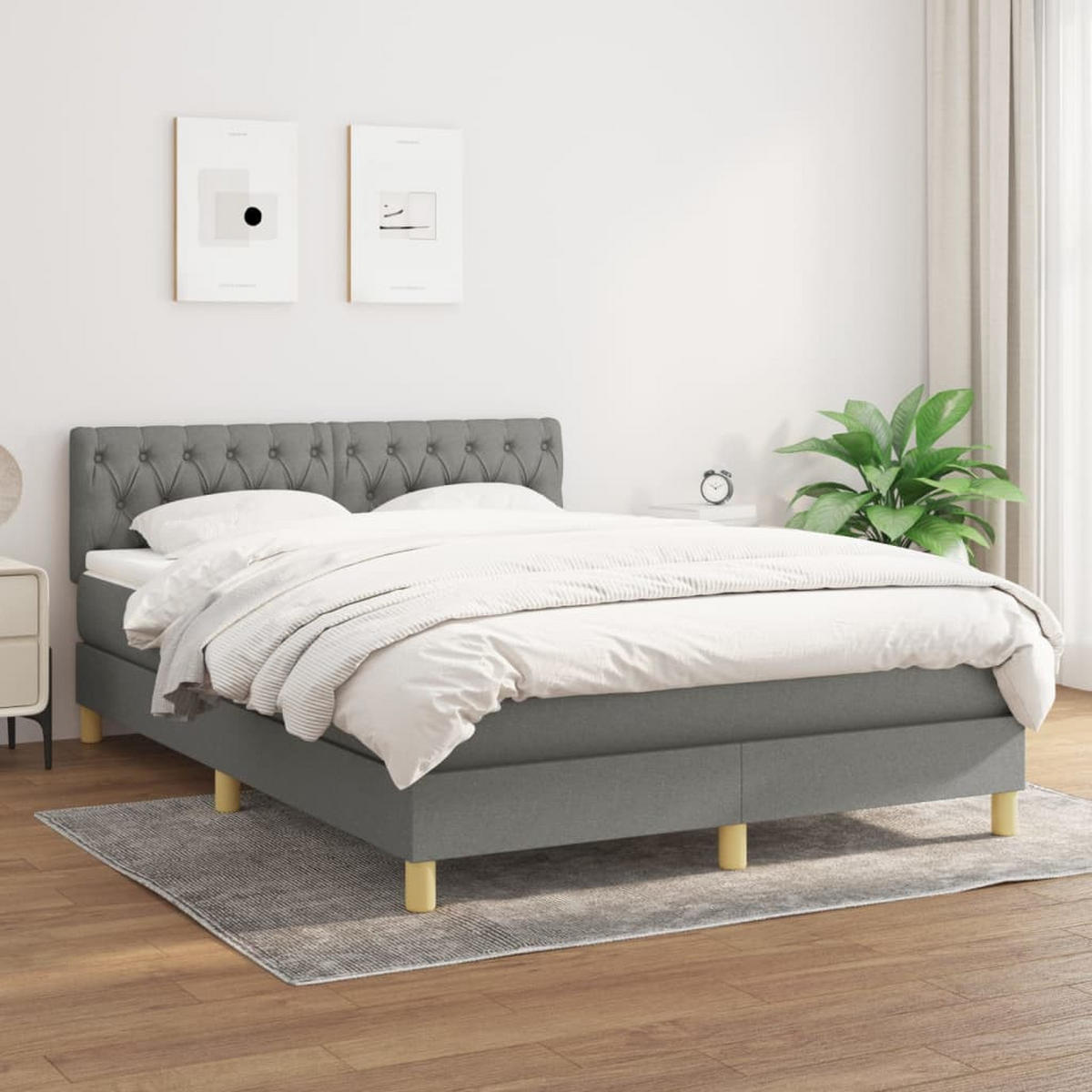 BOXSPRINGBETT mit Kopfteil, Matratze und Topper, 140/200 cm aus Stoff, Dunkelgrau - Grau, Textil - vidaXL