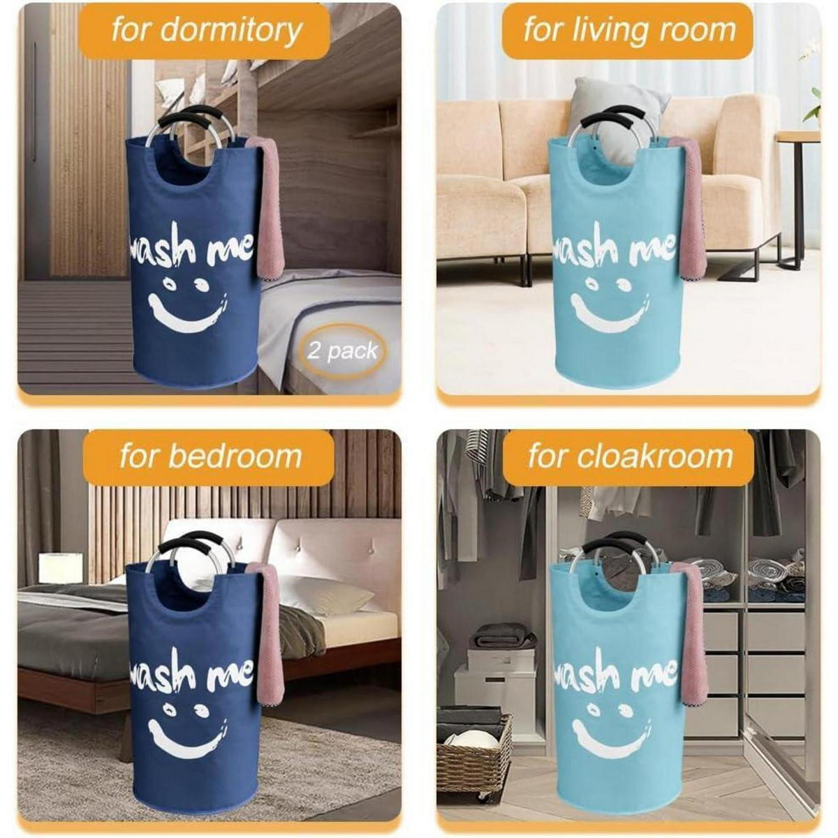 WÄSCHEKORB 2-teiliges Set 95L faltbar mit Griffen Blau+Dunkelblau 39x39x79cm - Multicolor, Textil (39/79/39cm)
