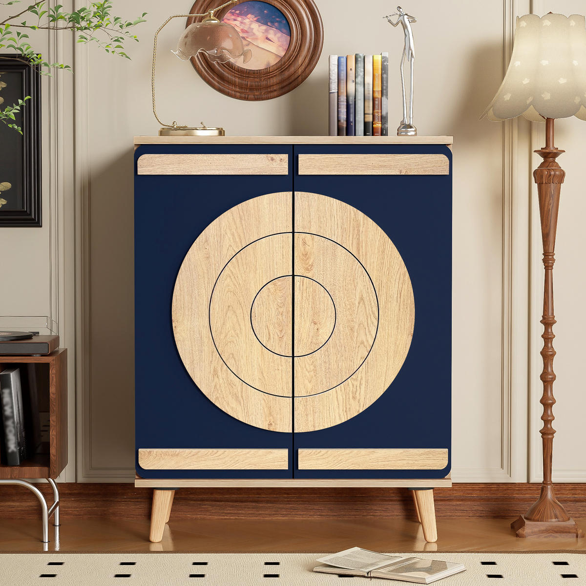 SCHUHSCHRANK Modern Runde Geometrische Türen Stauraum Holzbeine - Multicolor, Holzwerkstoff (37/98.5/76cm) - FLIEKS