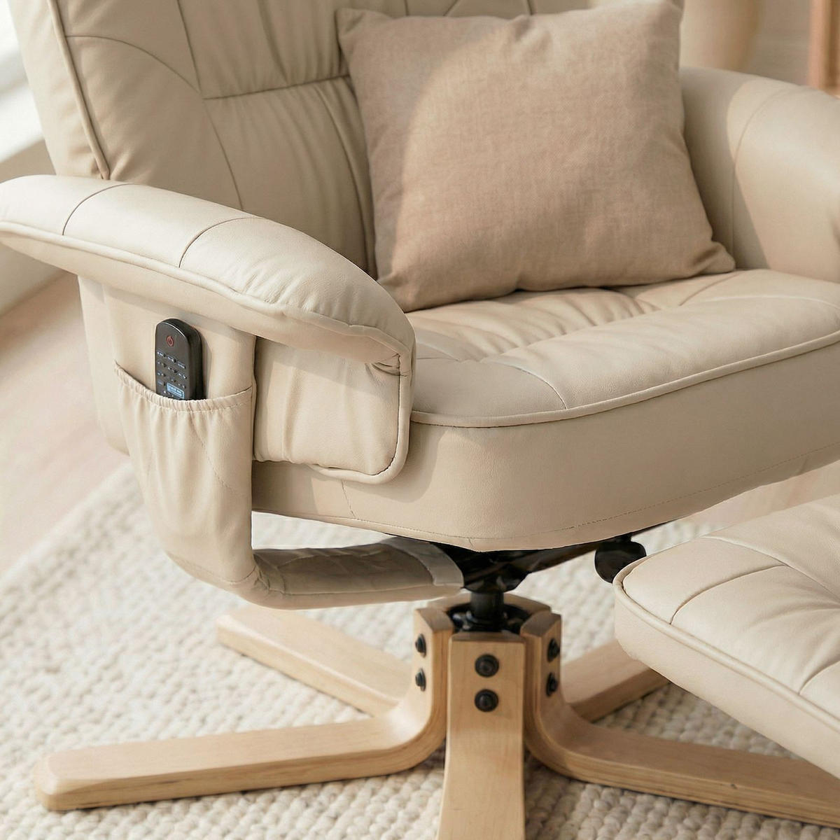 RELAXSESSEL KUNSTLEDER, SET MIT HOCKER CHARLY - Beige, Textil (76/87/61cm) - IDIMEX