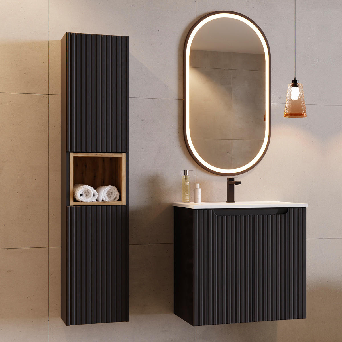 BADMÖBEL 60cm Riva 2er-Set Schwarz - Schwarz, Holzwerkstoff (60/57/40cm) - Petits-meubles