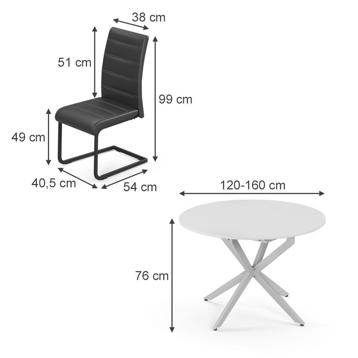 SÚPRAVA JEDÁLENSKÉHO STOLA Loyd, biely/Šedá, 120 x 120 cm so 4 jedálenskými stoličkami, čierne - sivá/biela, kompozitné drevo (120/76.5/120cm) - Vicco