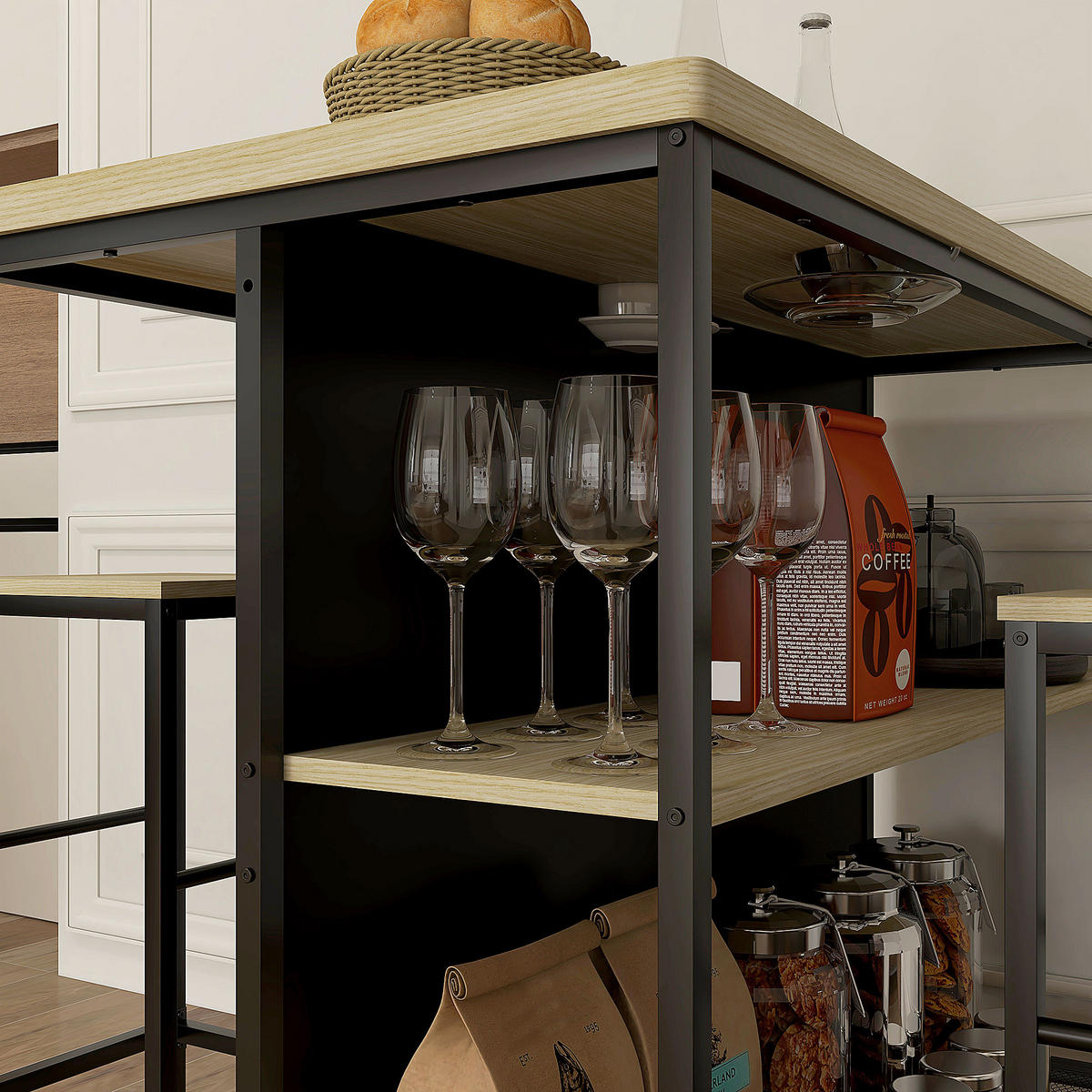 BAR-SET DE-07972 3-tlg. mit 2 Barhockern & Bartisch Eiche - Eichefarben, Metall (60/95/100cm) - ComfortXL
