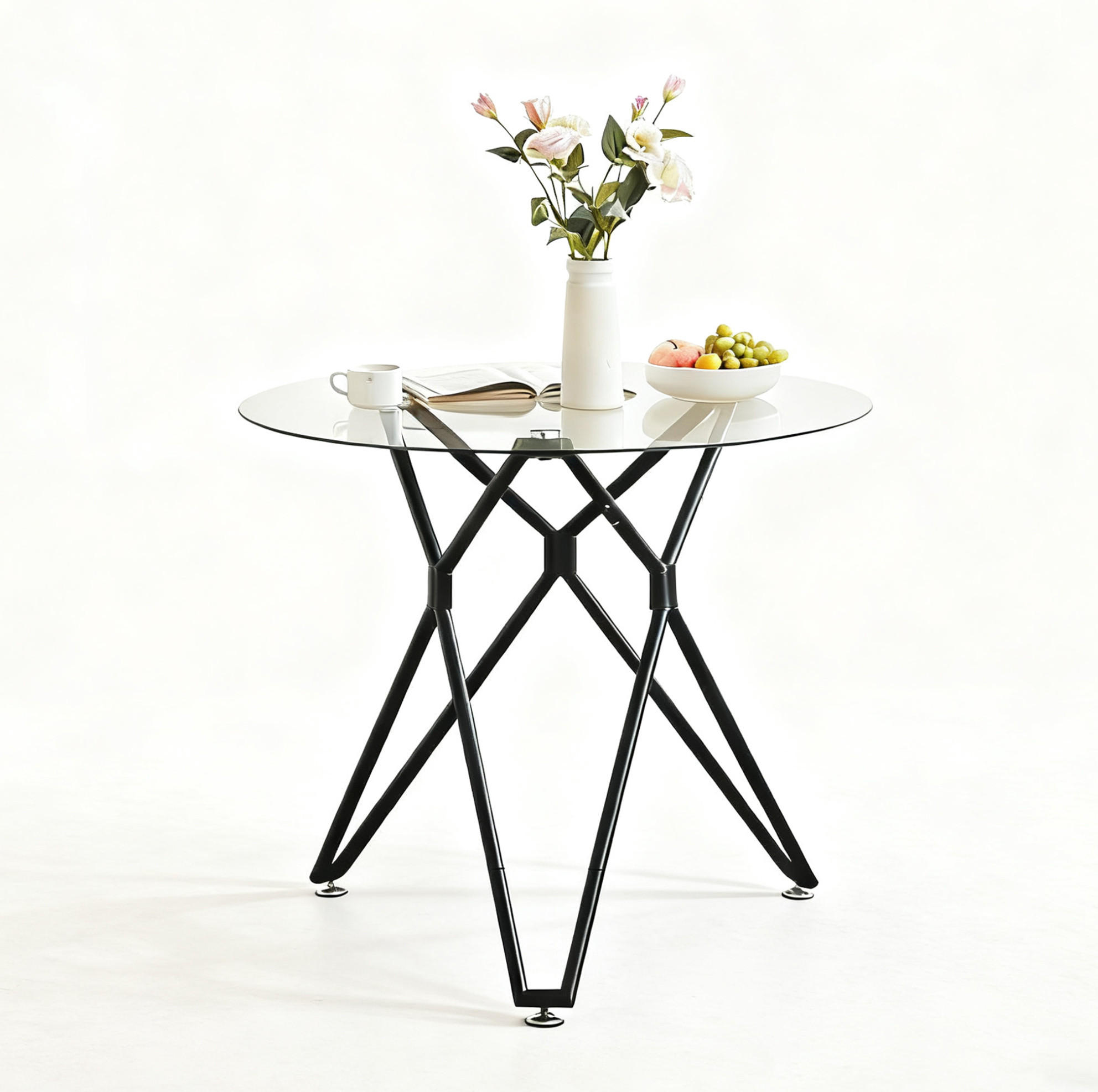 GLASESSTISCH rund 90/78 cm in Schwarz mit Metallbeinen - Schwarz, Glas (90/90/78cm) - BEAOK