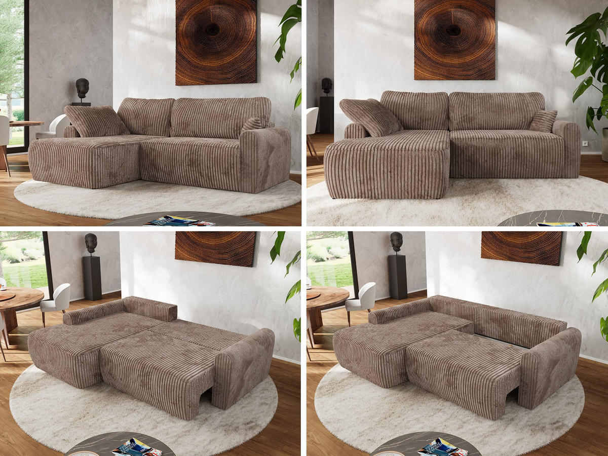 ECKSCHLAFSOFA CUBO L Braun Cord - links - Schwarz/Braun, Kunststoff/Textil (273/187cm) - MKS