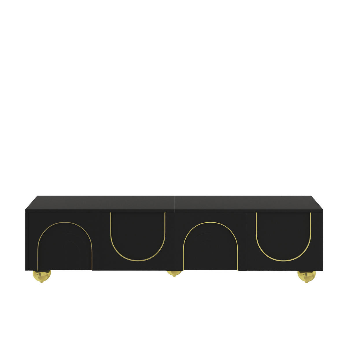 LOWBOARD 170/38/44 cm aus Spanplatte mit 4 Türen und Drucköffnung Schwarz - Schwarz, Holzwerkstoff (170/44/38cm) - Modenvie
