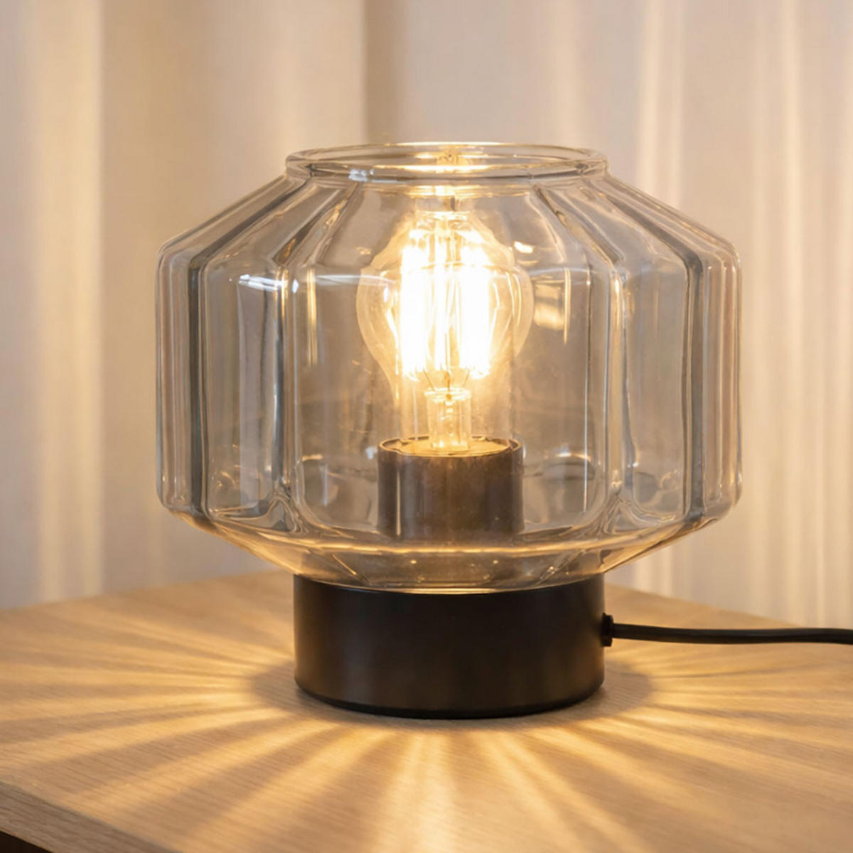 TISCHLEUCHTE Metall Glas Schwarz rauchfarben - Schwarz, Glas (18/18/14.5cm) - Globo Lighting