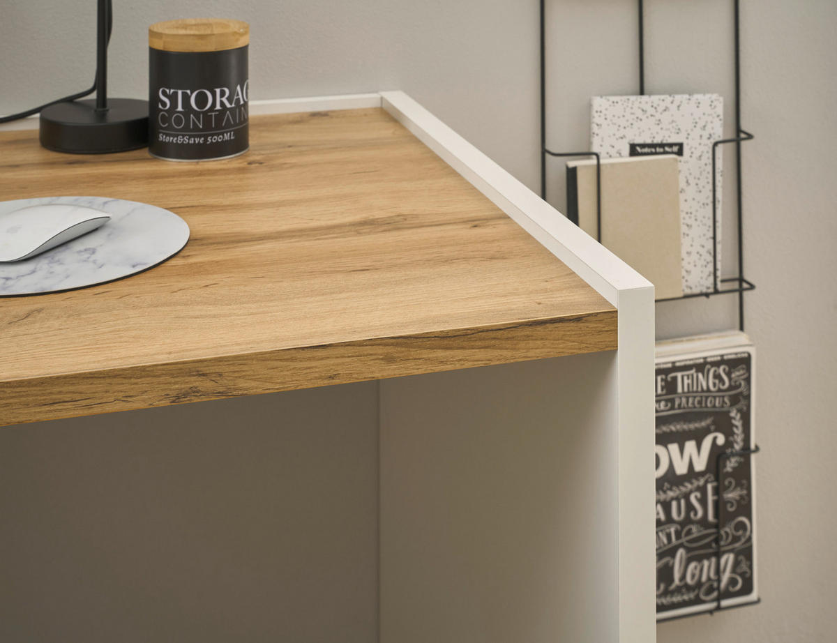 SCHREIBTISCHKOMBINATION 3-teilig weiß, Eiche Wotan 143 cm, Büromöbel Set mit Aktenregal und Kommode - Eichefarben/Silberfarben, Holzwerkstoff/Kunststoff (140/143/76cm) - Furn.Design