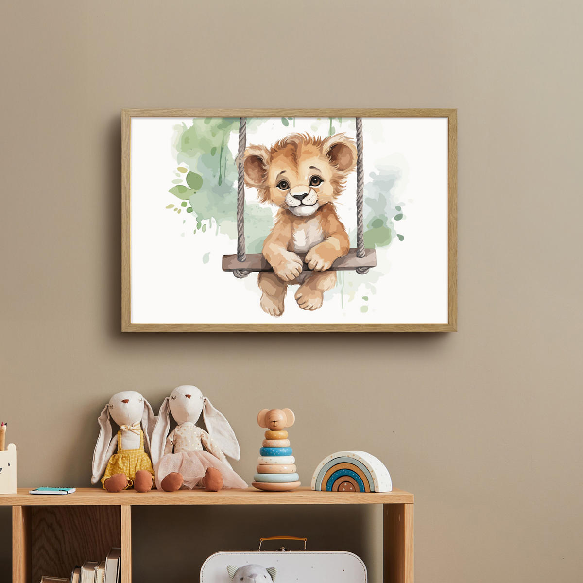 NACHTTISCHLAMPE MIT AKKU Löwe - Tier - Kinder - Dschungel 60x40 cm - Weiß, Holzwerkstoff (8/60/40cm) - OnlyWow