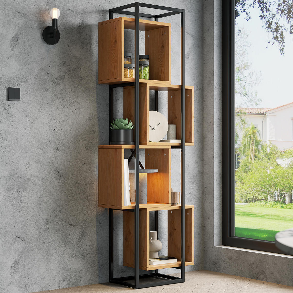 REGAL 59cm Metall MDF 4 Fächer Stapeldesign modern - Braun, Holzwerkstoff (59/180/30cm) - FLIEKS