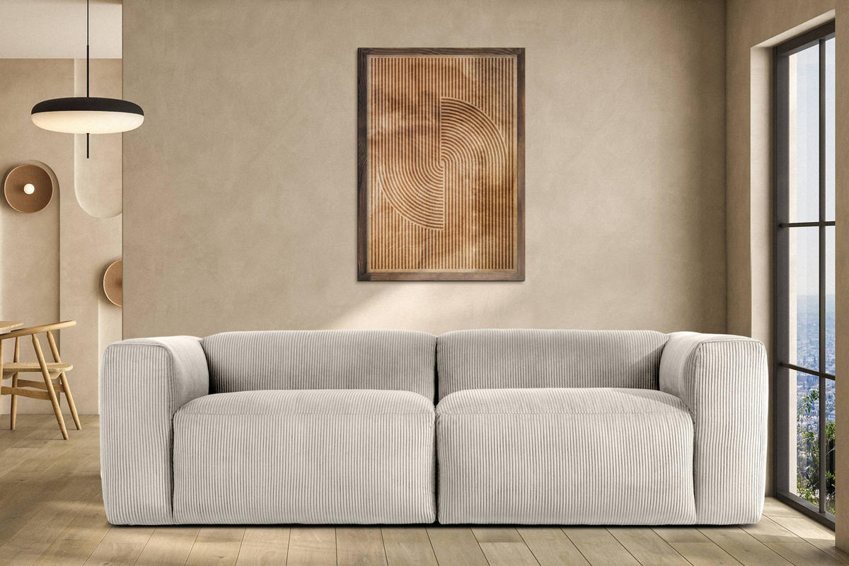 2,5-SITZER-MODULSOFA BUFFO mit extrem weicher und bequemer Sitzfläche, Kordstoff, cremefarben - Creme, Textil (250/73/96cm) - KONSIMO®