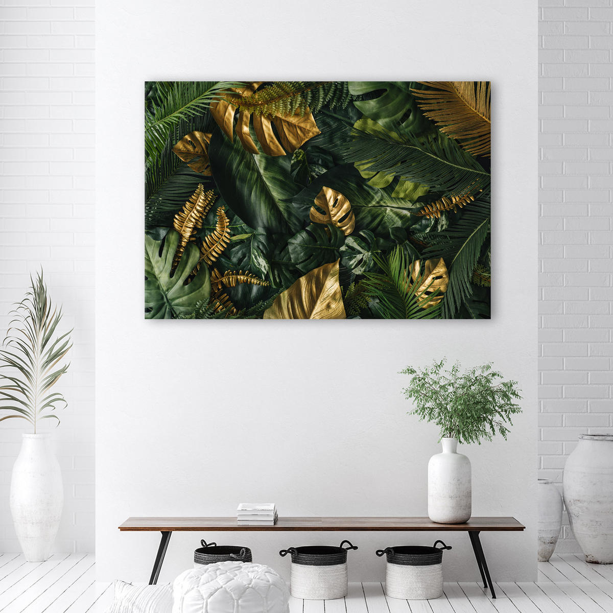 WANDBILD tropische monstera blätter pflanzen - Grün, Textil (60/40cm) - Feeby