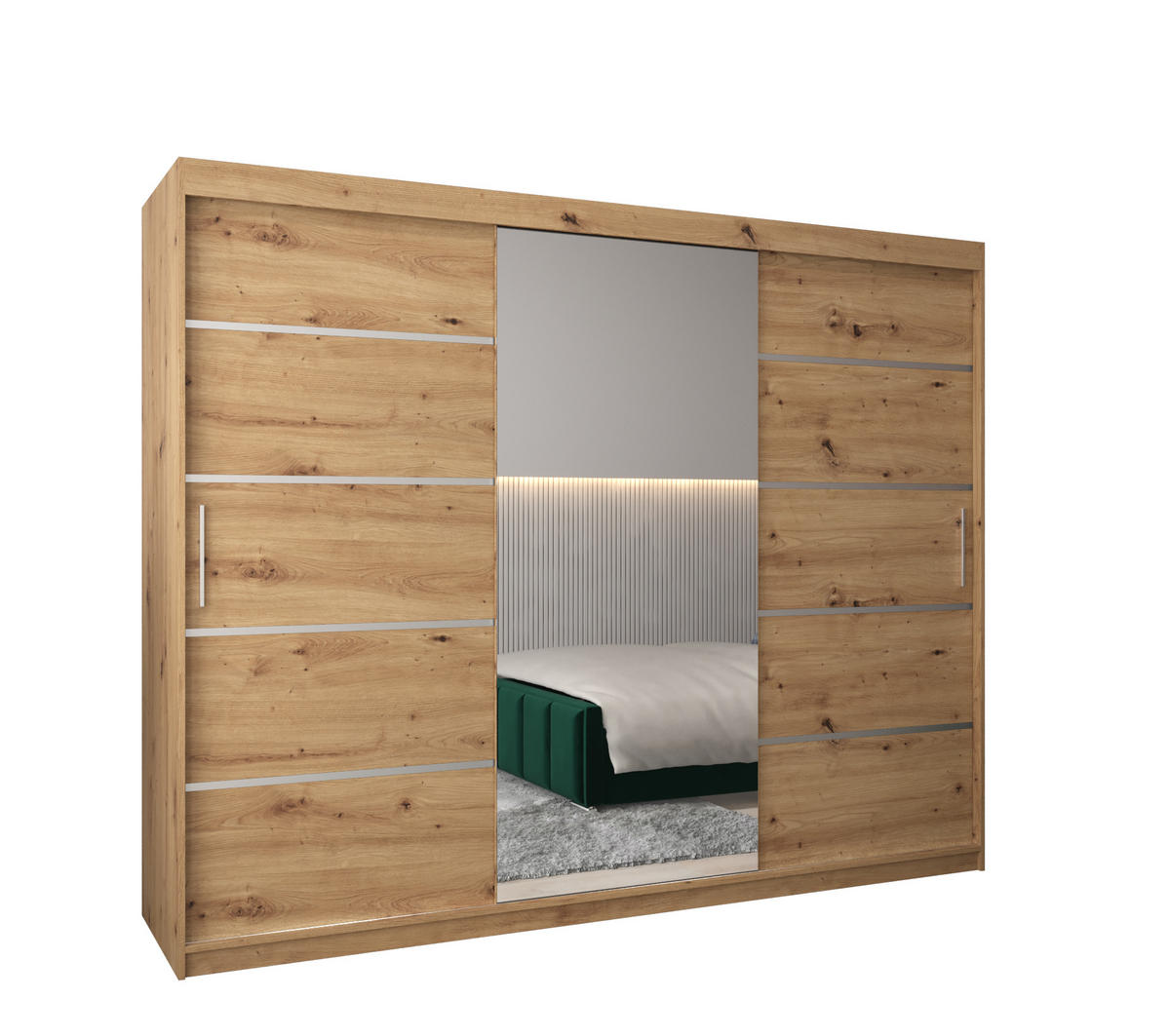 SCHWEBETÜRENSCHRANK 200/250/62 3-türig - Silberfarben/Eiche Artisan, Holz/Kunststoff (250/200/62cm) - MÖBEL KRYSPOL