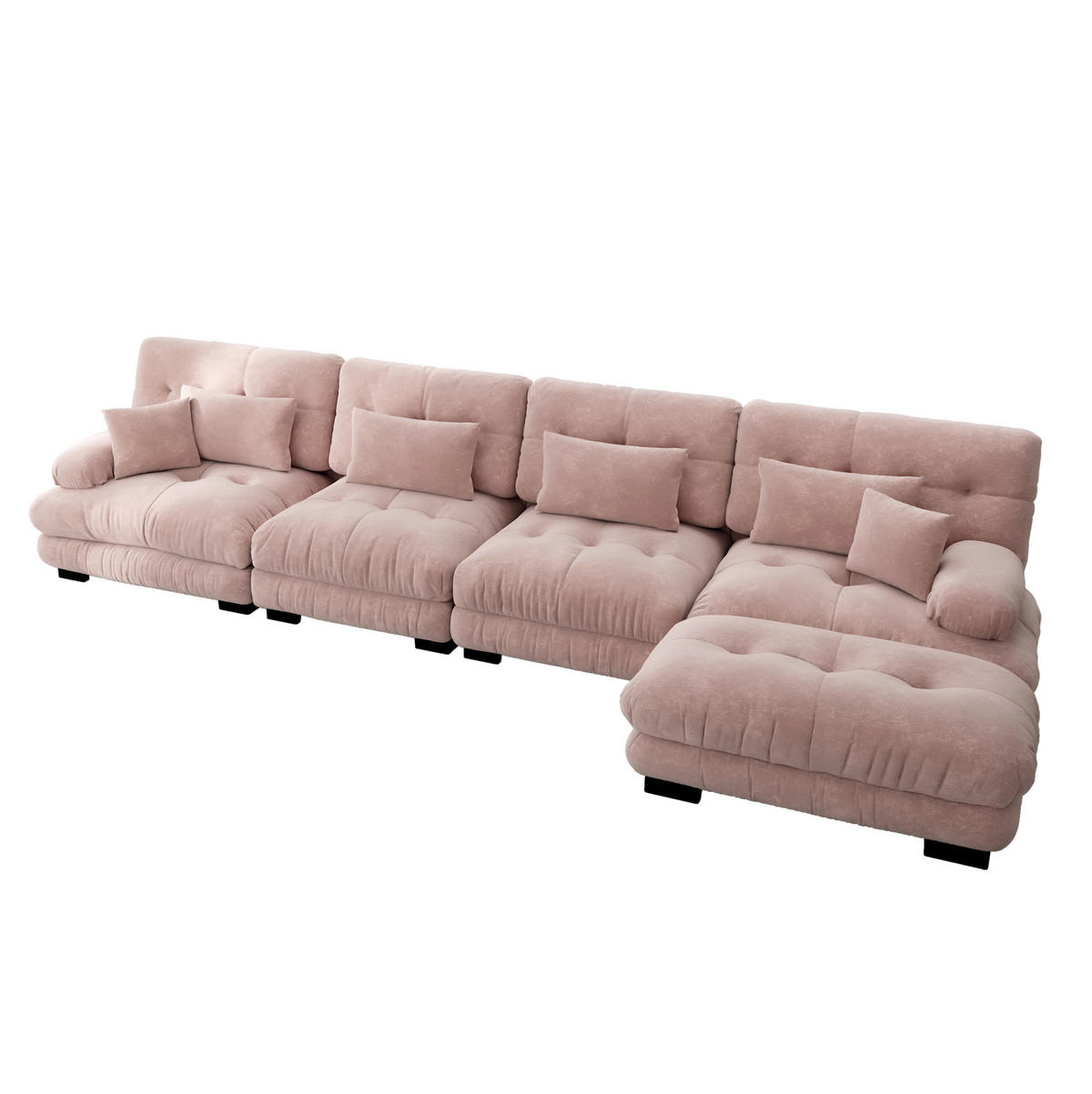 ECKSOFA modular mit beweglichen Ottomane, tiefem Sitz und Chenillebezug, Pink - Pink, Textil (406/145cm) - Redom