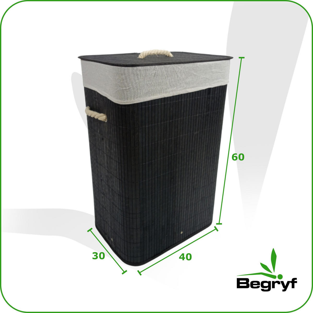 WÄSCHEKORB Bambus Schwarz mit Deckel 60x40x30 cm - Schwarz, Holzwerkstoff (40/60/30cm) - Begryf