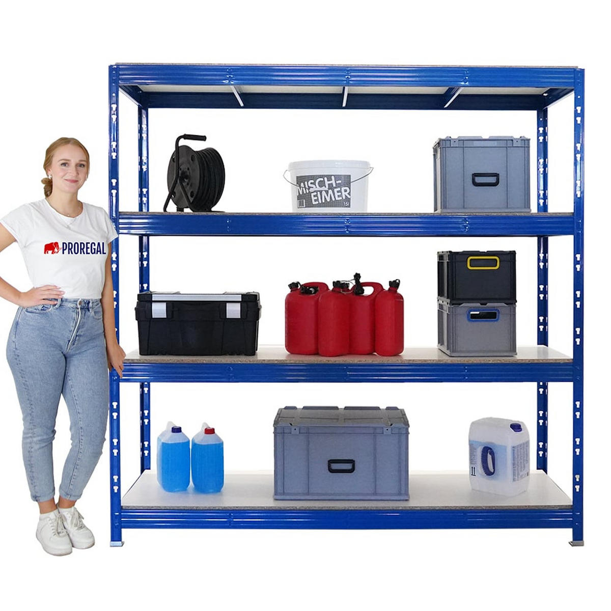 SCHWERLASTREGAL Rhino 200x200x60 cm 4 Melamin-Ebenen 16mm Fachlast 500 kg Blau - Blau, Metall (200/200/60cm) - PROREGAL