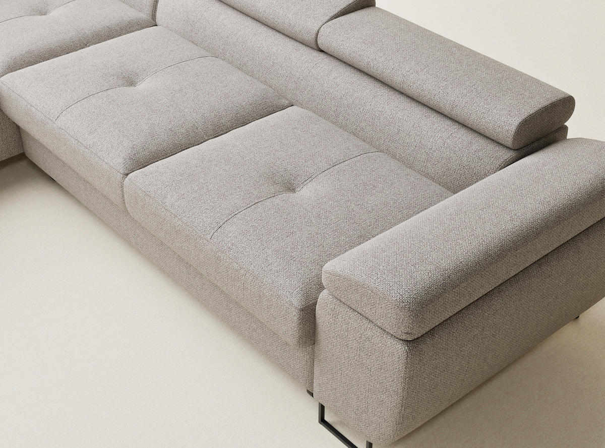 ECKSOFA MIT SCHLAFFUNKTION Concord Seidengrau Webstoff - Greige/Schwarz, Holz/Holzwerkstoff (277/203cm) - Maison de Reve